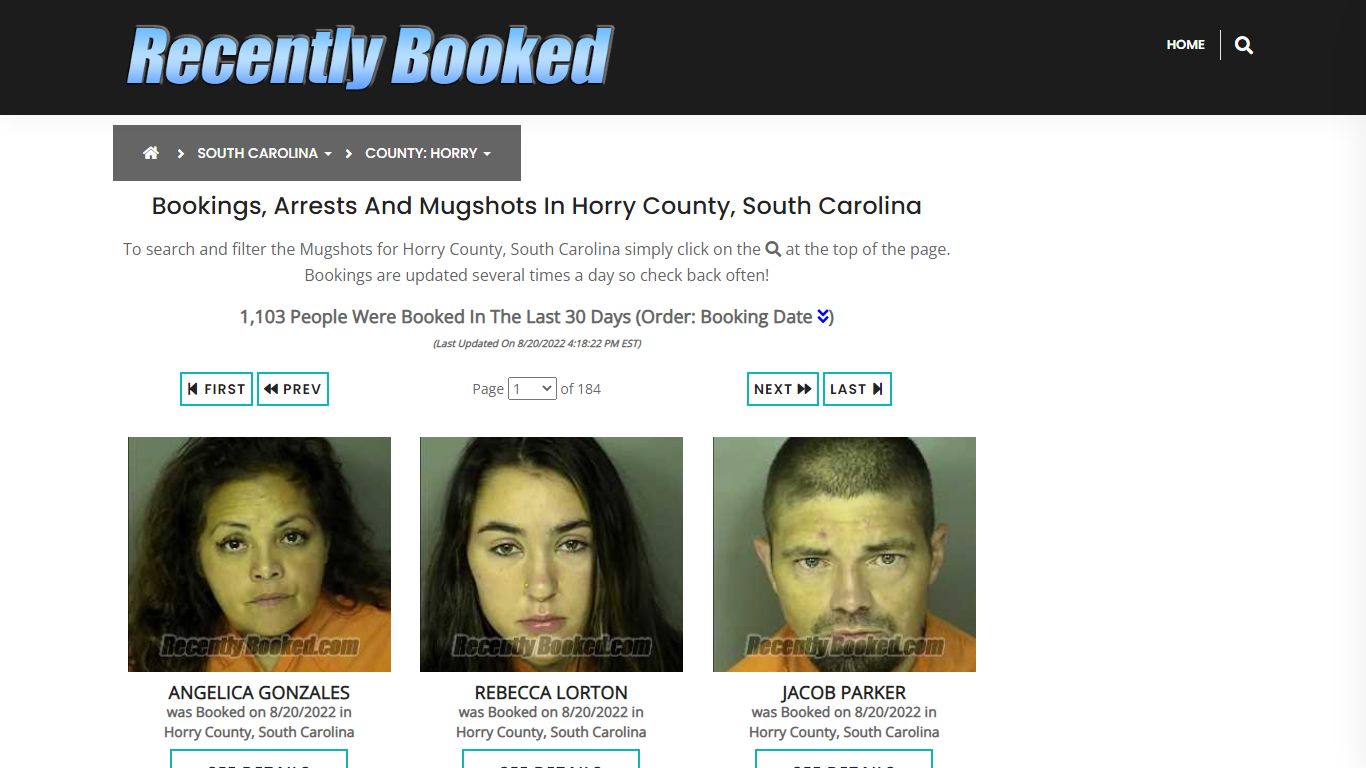 Bookings, Arrests and Mugshots in Horry County, South Carolina